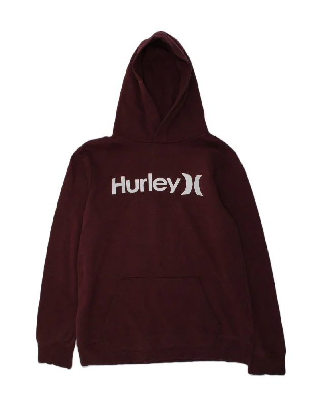 men's oversized sweatshirt hoodies -HURLEY Boys Graphic Hoodie Jumper 15-16 Years XL Maroon Cotton