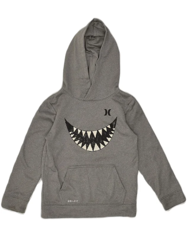 men's hoodie with creative prints -HURLEY Boys Graphic Hoodie Jumper 6-7 Years Large  Grey Polyester