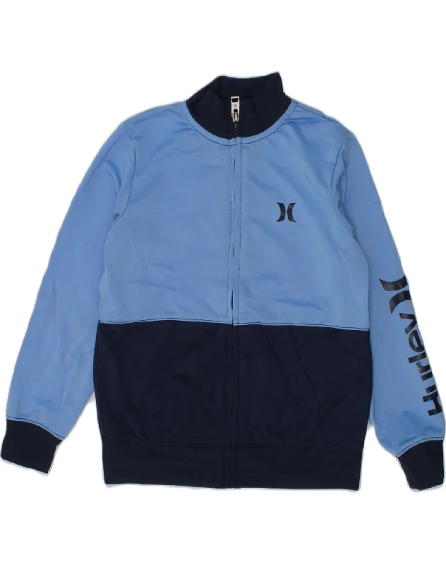 men's jacket with hoodie -HURLEY Boys Tracksuit Top Jacket 6-7 Years Blue Colourblock Polyester