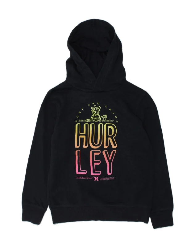 men's hoodie for outdoor workouts -HURLEY Girls Graphic Hoodie Jumper 10-11 Years Medium  Navy Blue