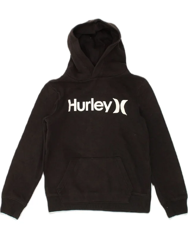 men's graphic hoodies -HURLEY Girls Graphic Hoodie Jumper 11-12 Years Medium Black Cotton