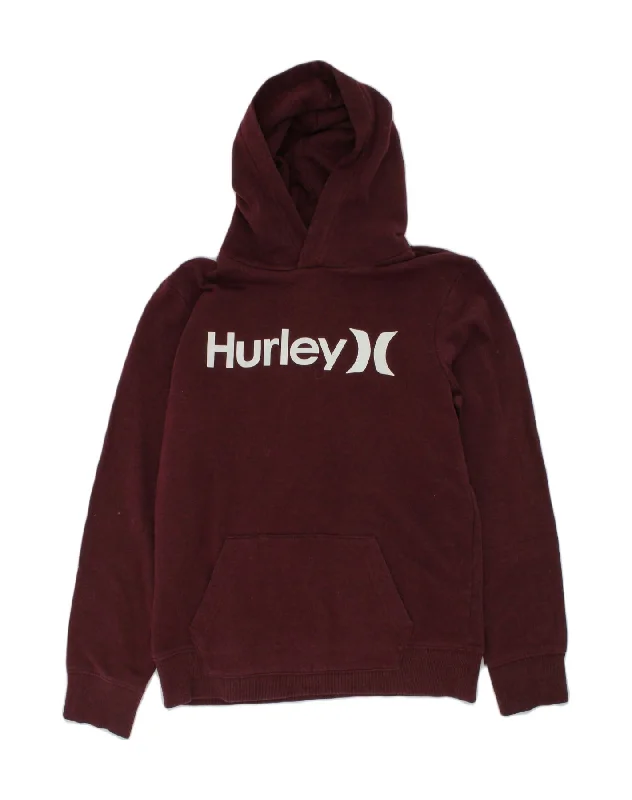 men's pullover hoodie for winter -HURLEY Girls Graphic Hoodie Jumper 14-15 Years Burgundy Cotton