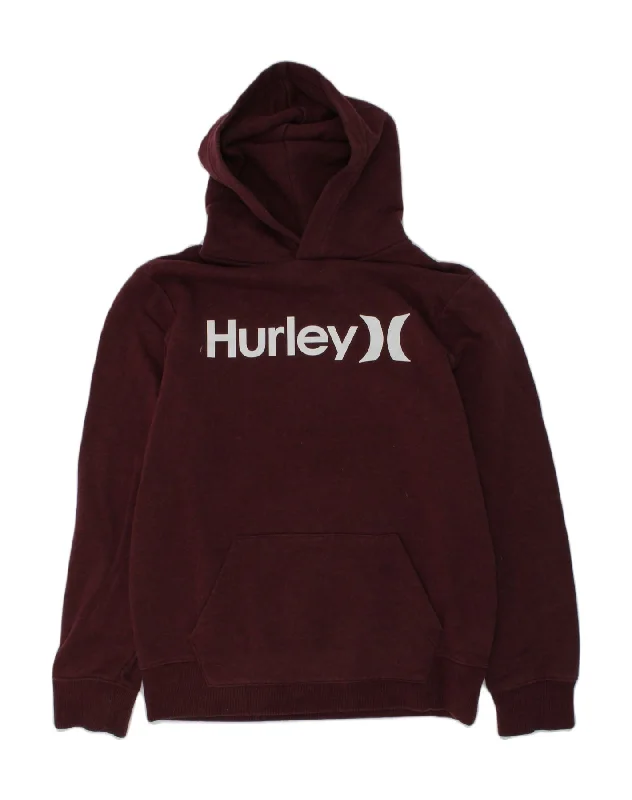 men's colorful hoodies -HURLEY Girls Graphic Hoodie Jumper 14-15 Years Burgundy Cotton