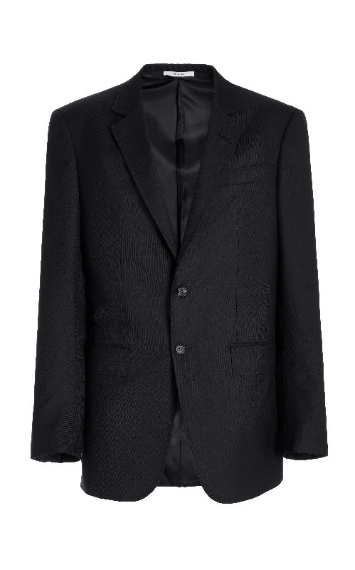 men's rain jackets -Irving Jacket in Black Virgin Wool Twill