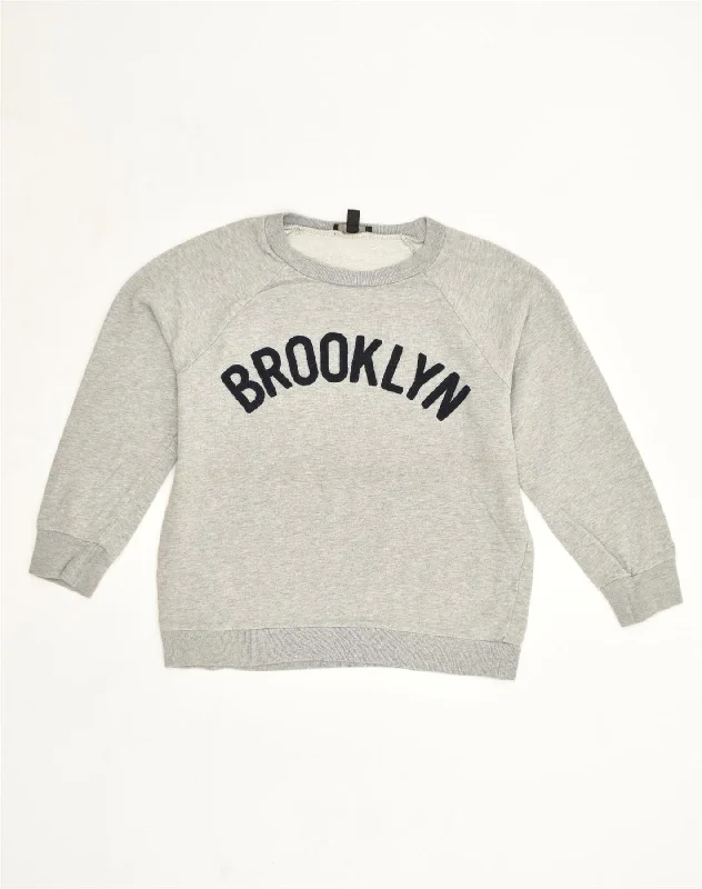 men's hoodie for chilly evenings -J. CREW Boys Brooklyn Graphic Sweatshirt Jumper 7-8 Years Small Grey