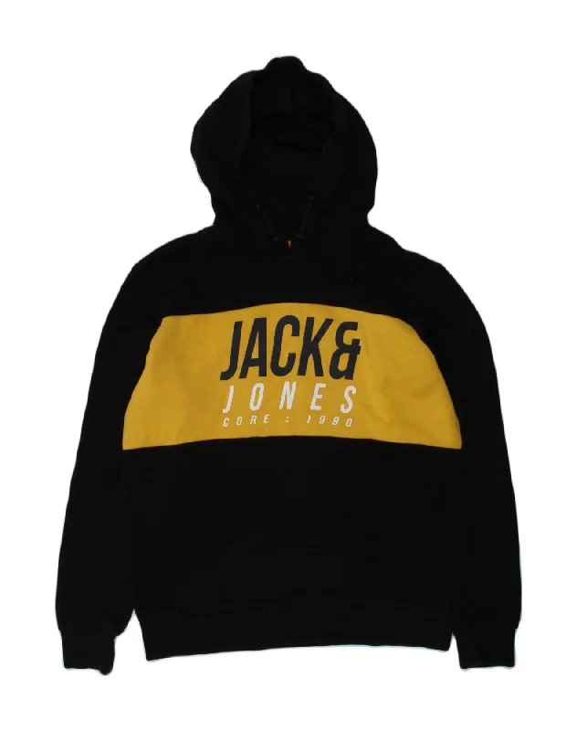 men's zip-up hoodies -JACK & JONES Boys Graphic Hoodie Jumper 14-15 Years Black Colourblock