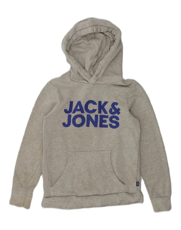 men's workout sweatshirts -JACK & JONES Boys Graphic Hoodie Jumper 7-8 Years Grey Cotton