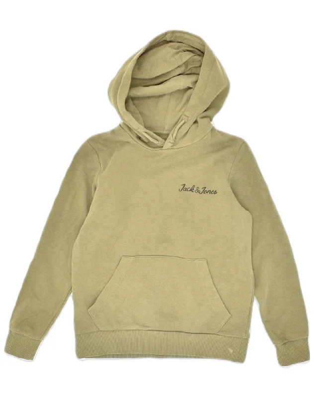 men's comfortable pullover sweatshirts -JACK & JONES Boys Hoodie Jumper 10-11 Years  Khaki Cotton