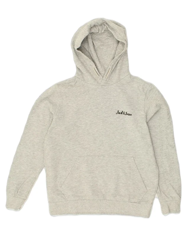 men's hoodie for fashion -JACK & JONES Boys Hoodie Jumper 13-14 Years Grey Cotton