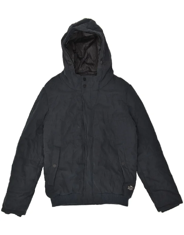 men's quilted jackets -JACK & JONES Mens Hooded Padded Jacket UK 38 Medium Navy Blue Polyester