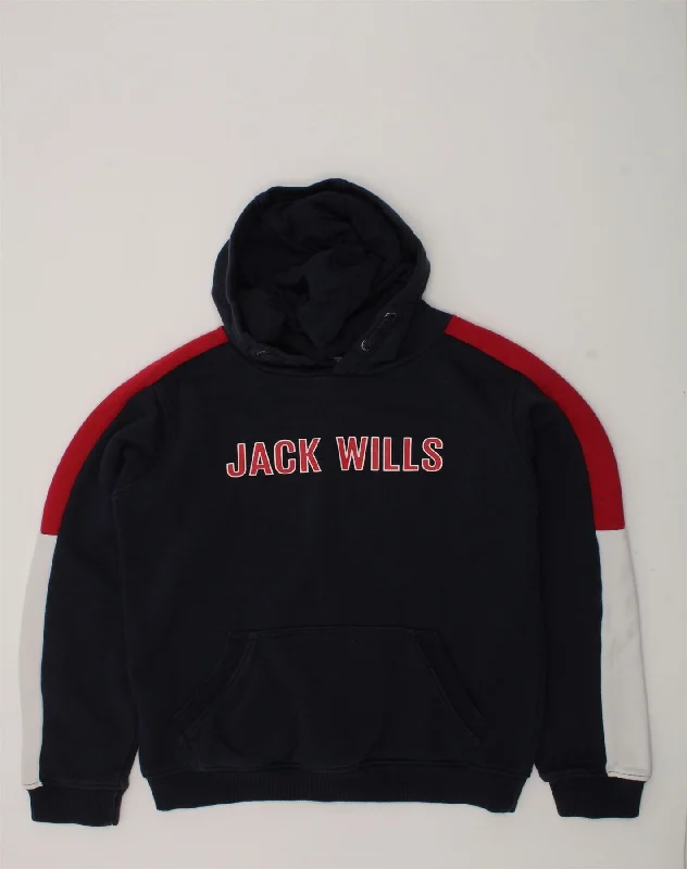 men's printed hoodies -JACK WILLS Boys Graphic Hoodie Jumper 10-11 Years Navy Blue Cotton