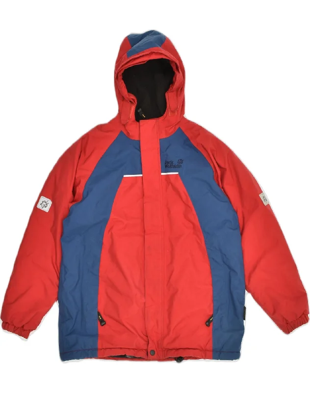 men's outerwear jackets for hiking -JACK WOLFSKIN Boys Graphic Hooded Windbreaker Jacket 9-10 Years Red