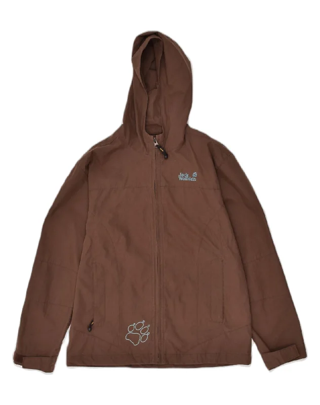 men's fleece jackets -JACK WOLFSKIN Boys Hooded Rain Jacket 12-13 Years Brown Polyester