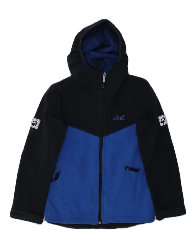 men's custom jackets -JACK WOLFSKIN Boys Hooded Windbreaker Jacket 7-8 Years Blue Colourblock