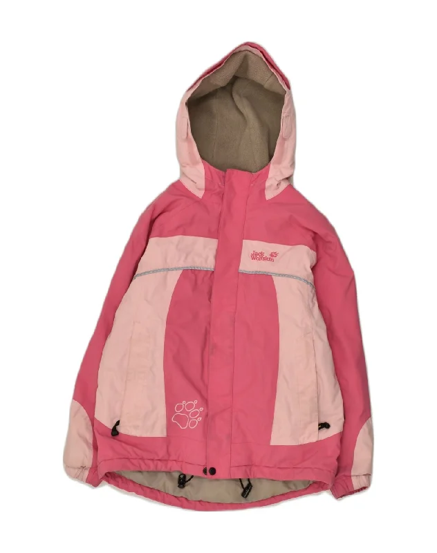 men's weather-resistant jackets -JACK WOLFSKIN Girls Graphic Hooded Windbreaker Jacket 9-10 Years Pink