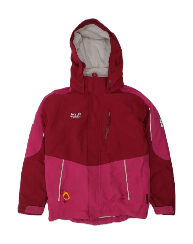 men's windbreaker jackets -JACK WOLFSKIN Girls Hooded Windbreaker Jacket 7-8 Years Pink Colourblock