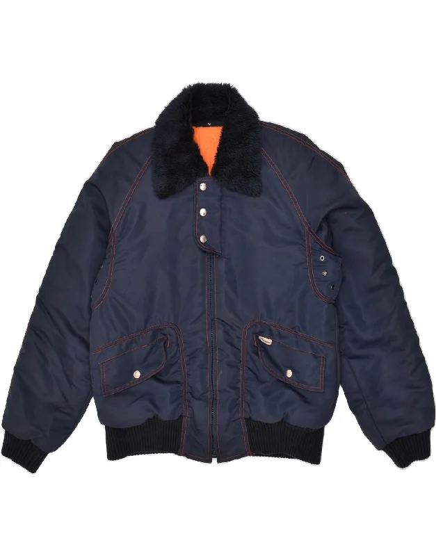 men's padded jackets -JINGLERS Mens MA-1 Flight Jacket IT 50 Large Navy Blue Nylon