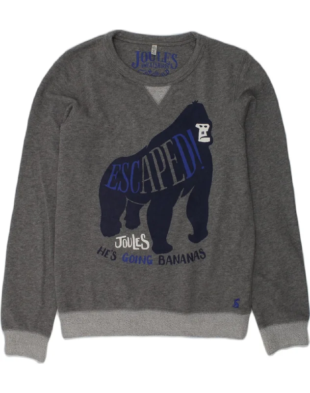 men's cozy fleece sweatshirts -JOULES Boys Graphic Sweatshirt Jumper 11-12 Years Grey Cotton