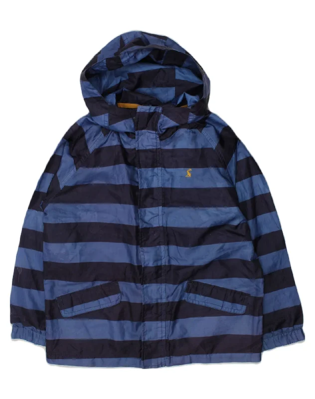 men's athletic jackets for outdoor -JOULES Boys Hooded Rain Jacket 7-8 Years Blue Striped Polyester