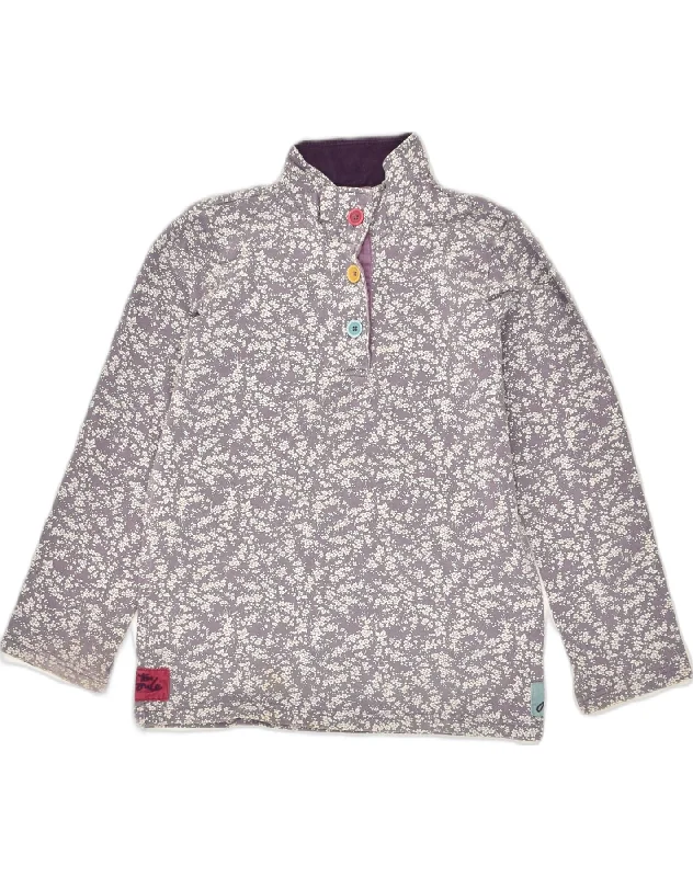 men's versatile hoodies -JOULES Girls Button Neck Sweatshirt Jumper 11-12 Years Purple Floral