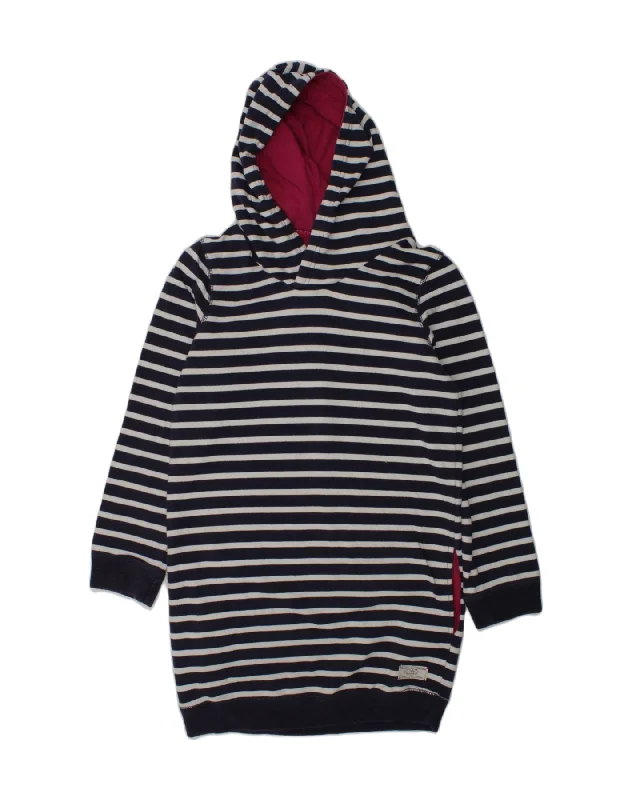 men's hoodie for sports activities -JOULES Girls Hooded Sweatshirt Jumper Dress 11-12 Years Navy Blue Striped