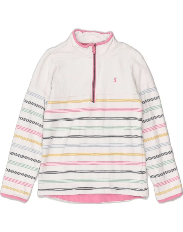 men's zip hoodie with drawstrings -JOULES Girls Zip Neck Sweatshirt Jumper 11-12 Years White Striped Cotton