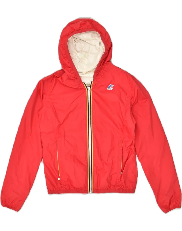 men's quilted jackets for rain -K-WAY Girls Hooded Reversible Jacket 13-14 Years Red Polyamide