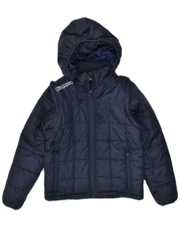 men's fashionable outer jackets -KAPPA Boys Hooded Padded Jacket 13-14 Years Navy Blue Polyester