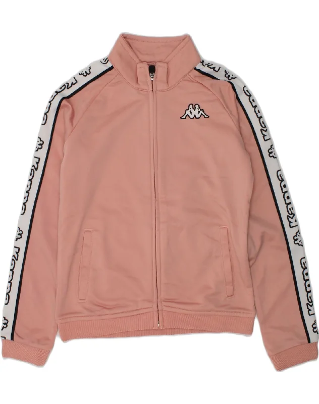 men's leather jacket with lining -KAPPA Girls Graphic Tracksuit Top Jacket 9-10 Years Pink Polyester