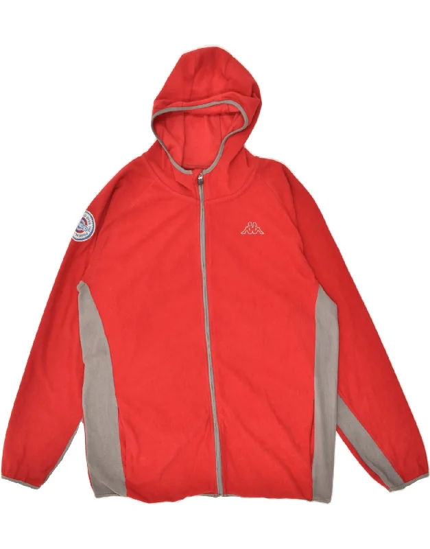 men's lightweight windbreakers -KAPPA Mens Graphic Hooded Fleece Jacket UK 42 XL Red Colourblock