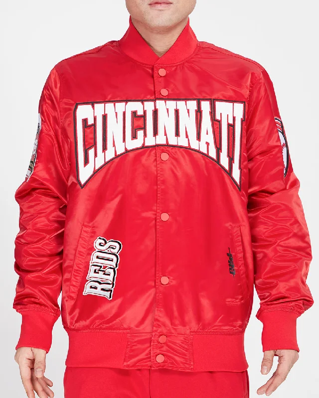 men's athletic jackets for outdoor -MLB CINCINATTI REDS CREST EMBLEM SATIN JACKET (RED)