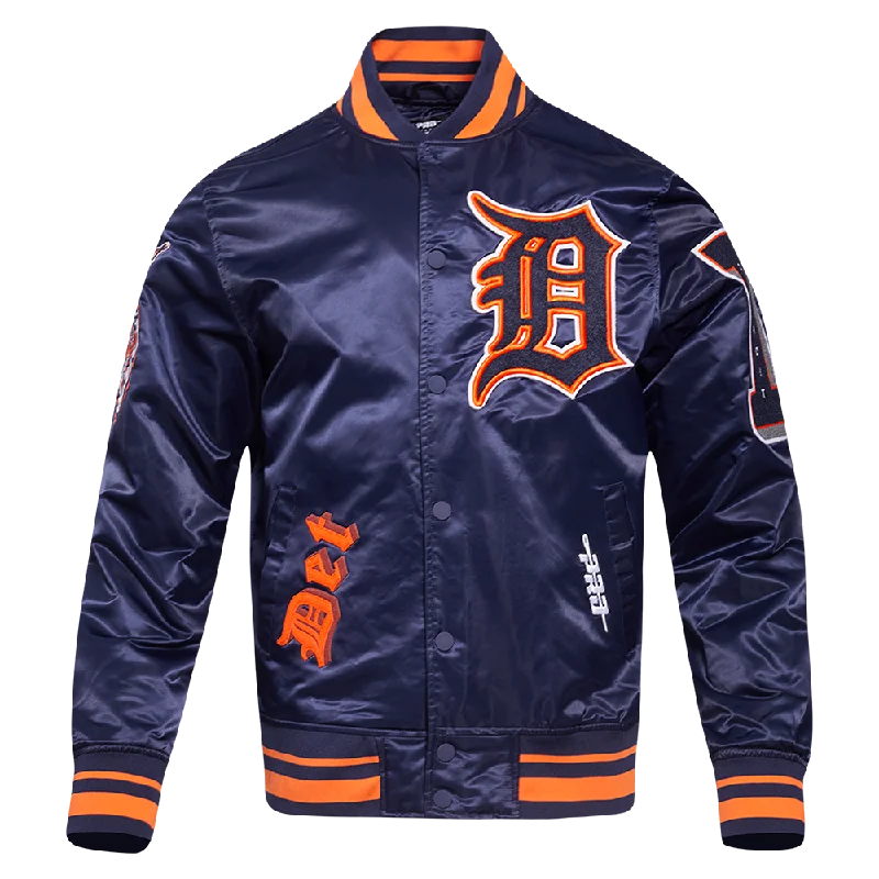 men's formal jackets -MLB DETROIT TIGERS OLD ENGLISH MEN'S RIB SATIN JACKET (MIDNIGHT NAVY/ORANGE/MIDNIGHT NAVY)