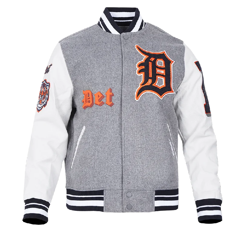 men's fleece jackets -MLB DETROIT TIGERS OLD ENGLISH MEN'S RIB WOOL VARSITY JACKET (HEATHER GREY/WHITE/MIDNIGHT NAVY)