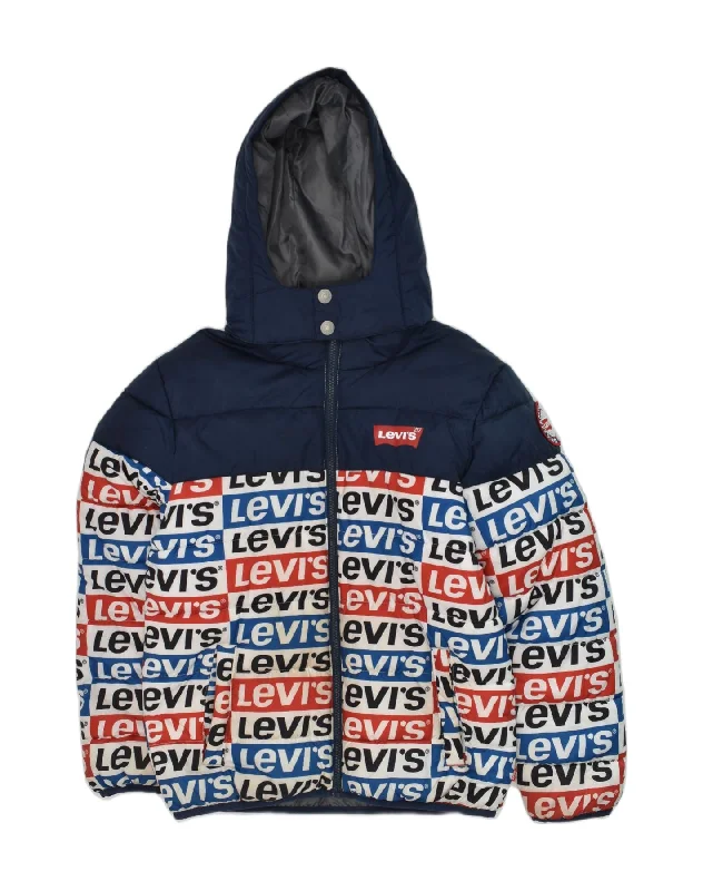 men's hooded jackets -LEVI'S Boys Graphic Hooded Padded Jacket 12-13 Years Large Navy Blue