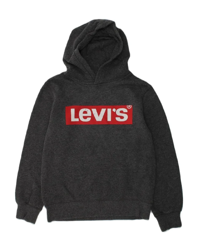 men's printed hoodies -LEVI'S Boys Graphic Hoodie Jumper 10-11 Years Medium  Grey Cotton