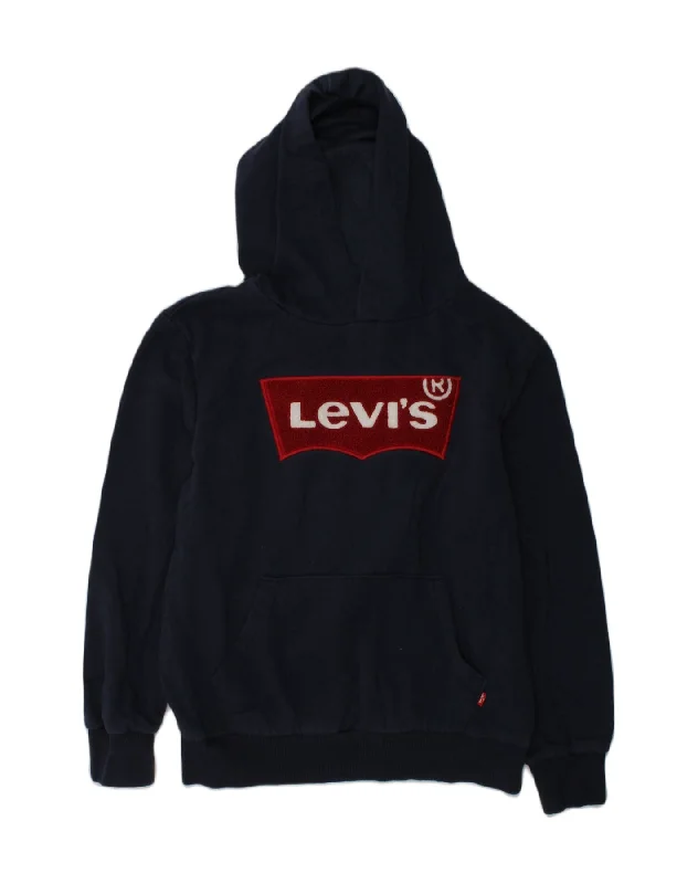 men's athletic hoodie jackets -LEVI'S Boys Graphic Hoodie Jumper 10-11 Years Medium Navy Blue Cotton