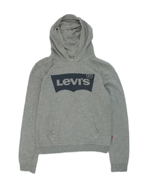 men's graphic print hoodies -LEVI'S Boys Graphic Hoodie Jumper 11-12 Years Grey Cotton