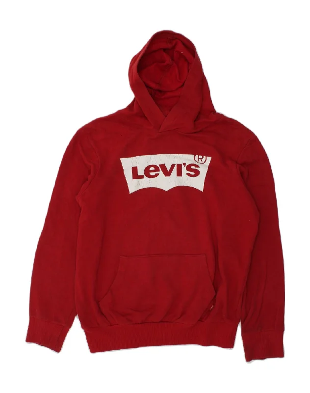 men's hoodie with creative prints -LEVI'S Boys Graphic Hoodie Jumper 11-12 Years Red Cotton