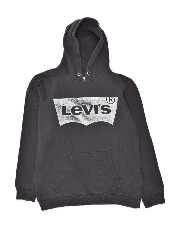 men's hoodie sweatshirt -LEVI'S Boys Graphic Hoodie Jumper 13-14 Years Black Cotton