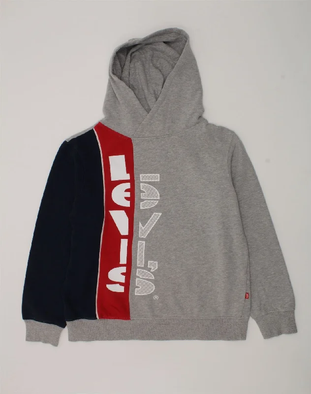 men's oversized hoodies -LEVI'S Boys Graphic Hoodie Jumper 13-14 Years Grey Cotton