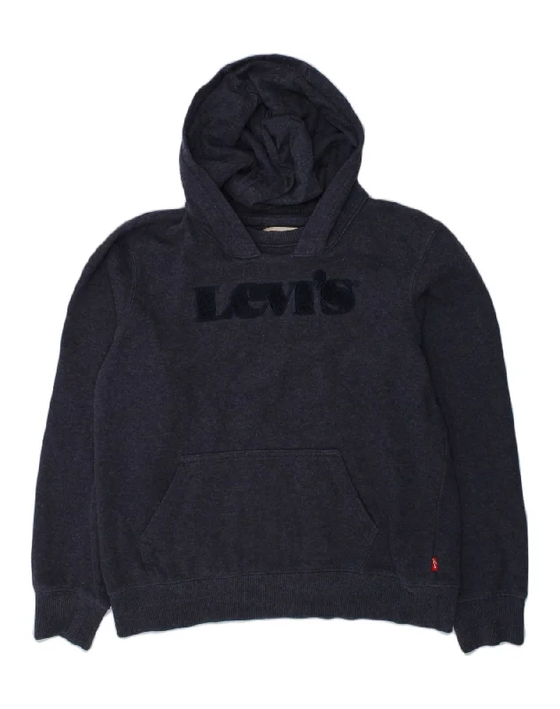 men's high-quality hoodies -LEVI'S Boys Graphic Hoodie Jumper 13-14 Years Navy Blue Cotton