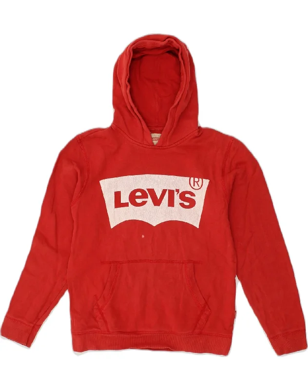 men's hoodie for running -LEVI'S Boys Graphic Hoodie Jumper 13-14 Years Red Cotton