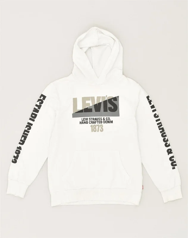 men's hoodie for gym -LEVI'S Boys Graphic Hoodie Jumper 13-14 Years White Cotton