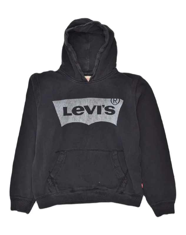 men's streetwear hoodies -LEVI'S Boys Graphic Hoodie Jumper 15-16 Years Black Cotton