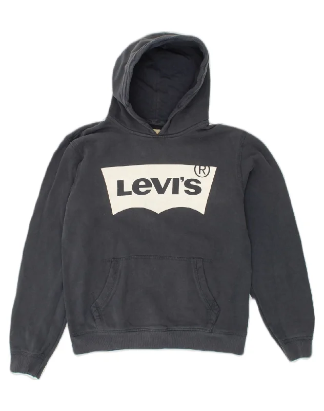 men's workout sweatshirt hoodies -LEVI'S Boys Graphic Hoodie Jumper 15-16 Years Grey Cotton