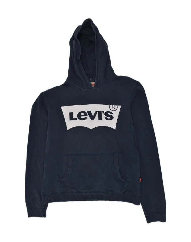 men's hoodie sweatshirt -LEVI'S Boys Graphic Hoodie Jumper 15-16 Years Navy Blue Cotton