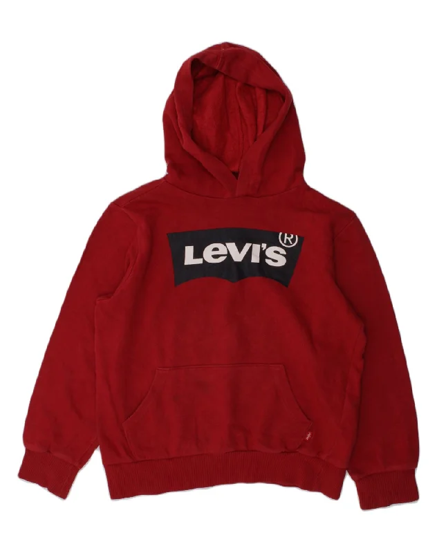 men's stylish fleece hoodies -LEVI'S Boys Graphic Hoodie Jumper 8-9 Years Small Red Cotton