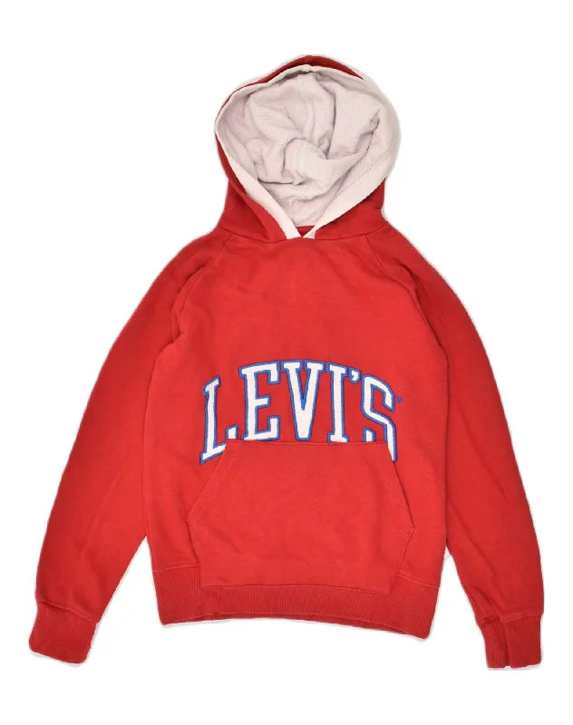 men's hoodie sweatshirt with hoods -LEVI'S Boys Graphic Hoodie Jumper 9-10 Years Red Cotton