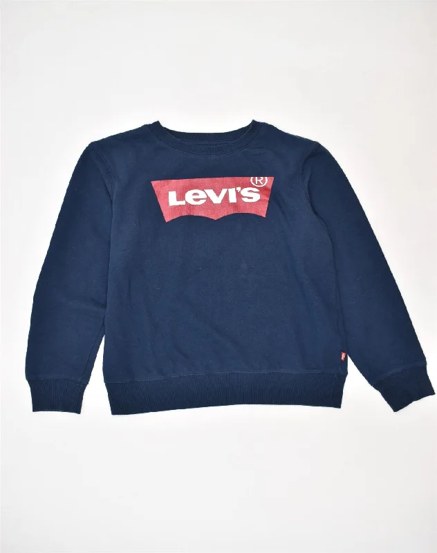 men's athletic fit sweatshirts -LEVI'S Boys Graphic Sweatshirt Jumper 14-15 Years Navy Blue Cotton