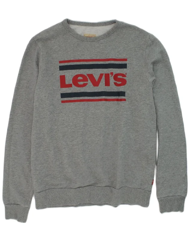 men's eco-friendly sweatshirt hoodies -LEVI'S Boys Graphic Sweatshirt Jumper 15-16 Years Grey Cotton